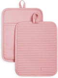 KITCHENAID Ribbed Soft Silicone Pot Holder 2-Pack Set, Matte Black, 7"x9"