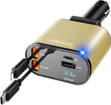 ‹ېUpgraded‹ÛÔ SUPERONE Retractable Car Charger 4 in 1, Fast Car Phone Charger with Cord 2.6ft, USB C and Apple Car Adapter, Compatible with iPhone 17 16 15/15 Pro Max/14/13/12/11, Galaxy, Pixel - Zynora
