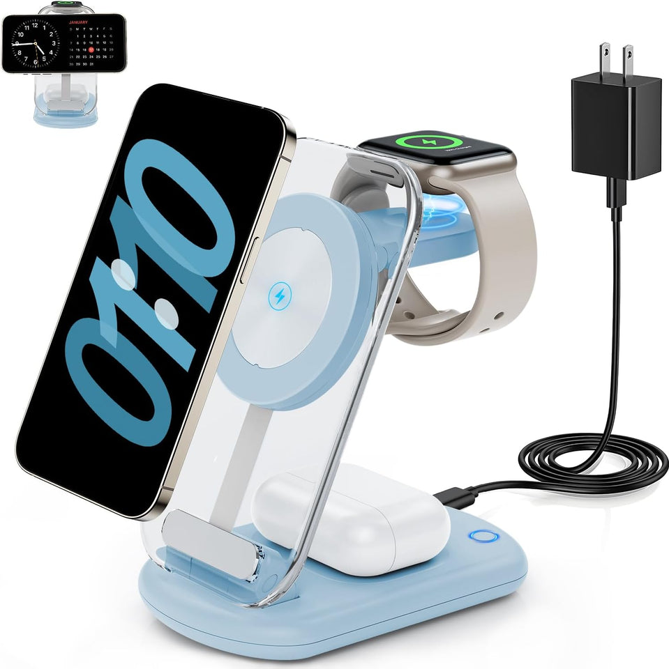 2025 Traveling Wireless Mag-Safe Fast Charging Station,Magnetic 3 in 1 Charger with Light for iPhone 17 16 15 14 13 12 Pro Max Plus,Apple Watch& Air pods 4 3 2 Pro-Gifts for Wife & Husband(White) - Zynora