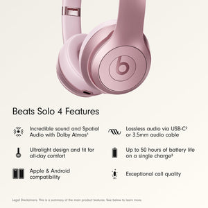 Beats Solo 4 - Wireless On-Ear Bluetooth Headphones, Up to 50-Hour Battery Life, Ultra-Lightweight Comfort, Powerful and Balanced Sound, Apple & Android Compatible - Amazon Exclusive Metallic Pink