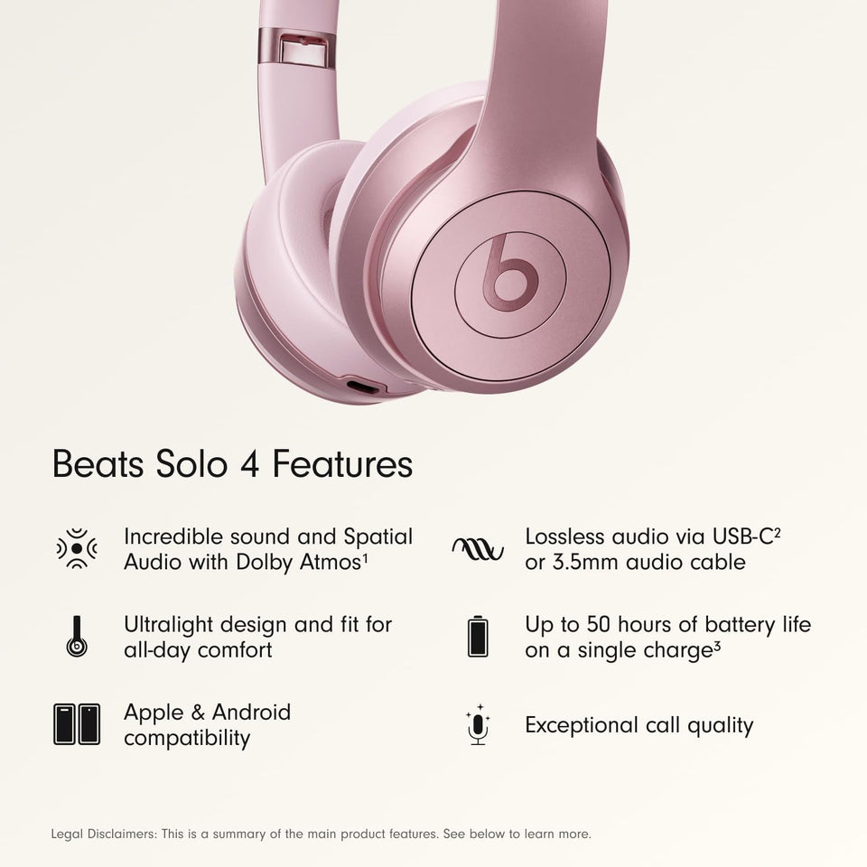 Beats Solo 4 - Wireless On-Ear Bluetooth Headphones, Up to 50-Hour Battery Life, Ultra-Lightweight Comfort, Powerful and Balanced Sound, Apple & Android Compatible - Amazon Exclusive Metallic Pink