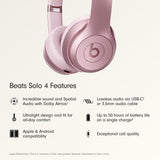 Beats Solo 4 - Wireless On-Ear Bluetooth Headphones, Up to 50-Hour Battery Life, Ultra-Lightweight Comfort, Powerful and Balanced Sound, Apple & Android Compatible - Amazon Exclusive Metallic Pink