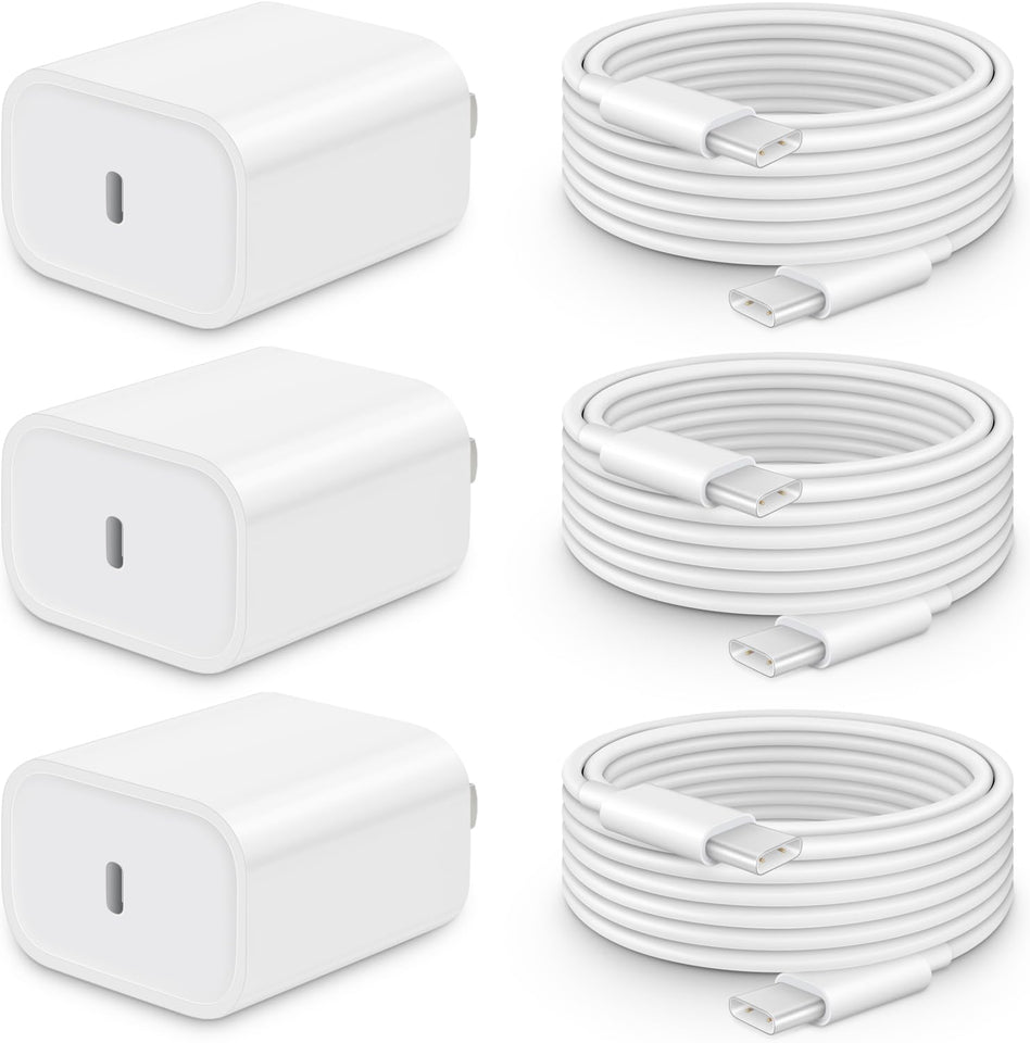 CXX iPhone 17/16/15 Fast Charger [3-Pack] 20W USB C Wall Charger with 6FT C-to-C Cable Compatible with iPhone 17/16/15 Series, USB-C iPad Pro/Air/Mini & More
