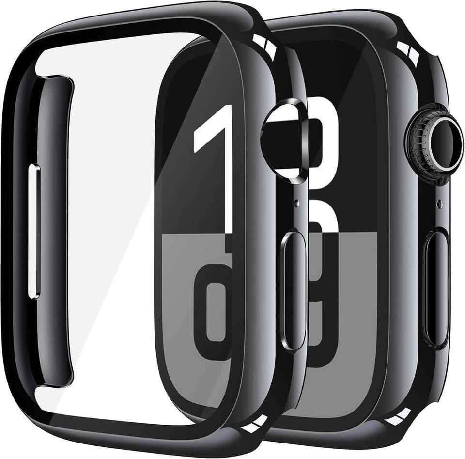 Misxi 2 Pack Tempered Glass Case Compatible for Apple Watch Series 11 (2025) Series 10 46mm, Screen Protector Cover for iWatch, Black