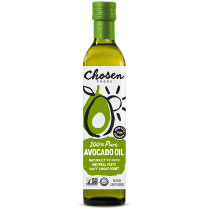 Chosen Foods Avocado Oil, 16.9 Fl Oz - All Purpose Cooking Oil made from 100% Pure Avocados - Non-GMO, Gluten-Free, Keto Friendly, Glyphosate Free - 500mL (Pack Of 1)
