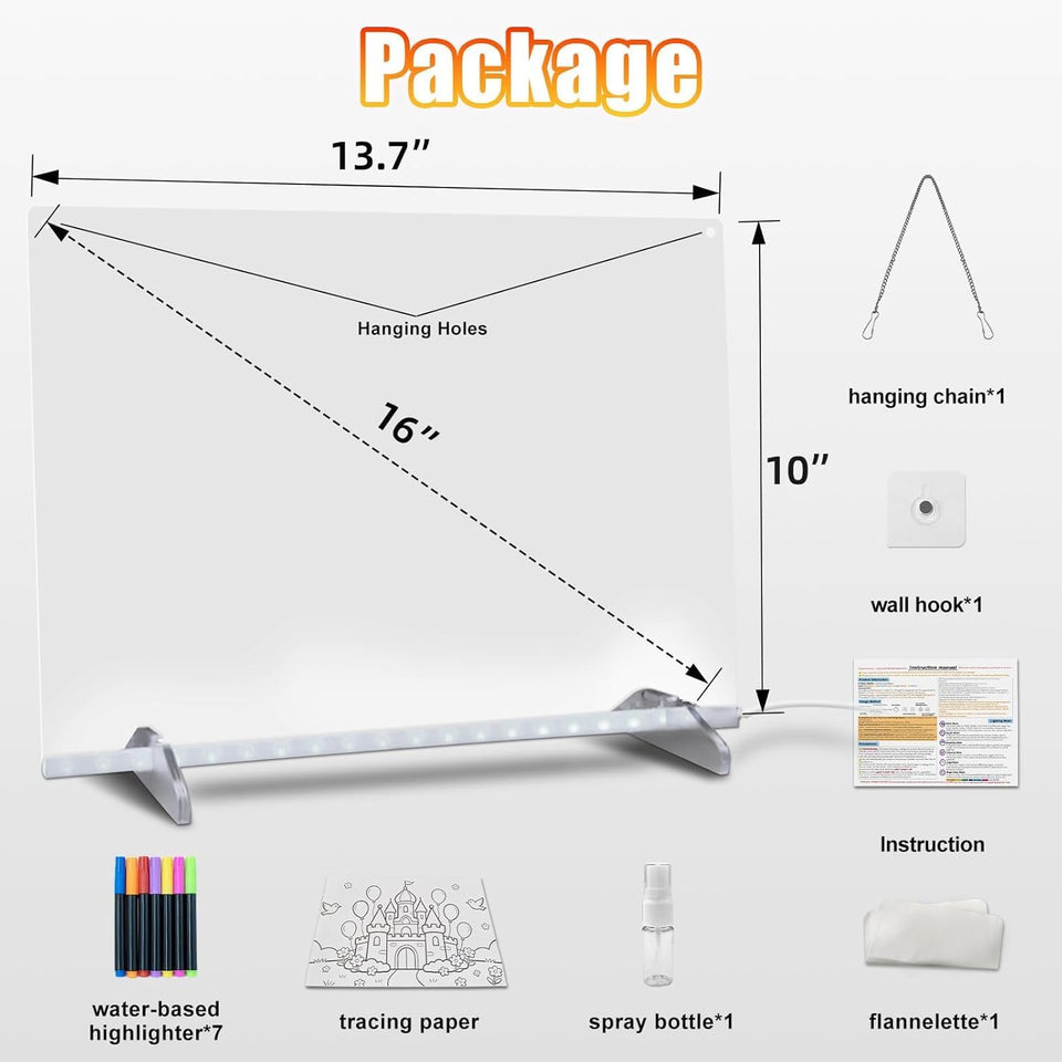Led Note Board with Colors,16''Drawing Tablet,6 Modes & 8 Colors Light Up Drawing Board,Kids Toy with 13 Light Effects,Birthday Holiday Day Gifts for Girls & Boys Age 3+,Tracing Book（White）