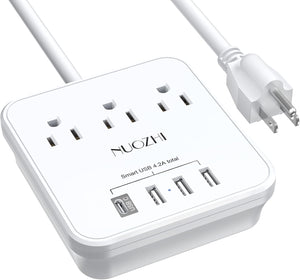 NUOZHI 6ft power strip with 3 outlets and 4 USB ports, non surge protector for cruise ships and travel