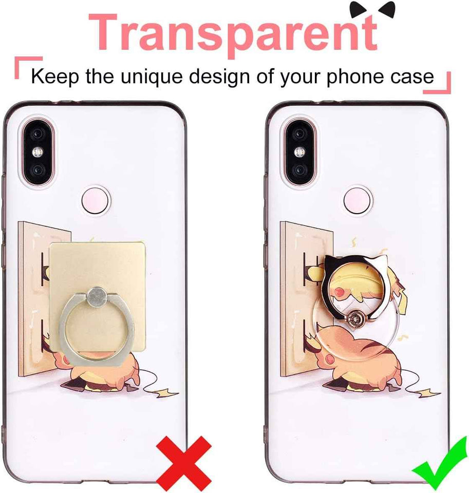 EI Sonador clear phone ring holder for cat phone with transparent stand finger grip, 1 silver + 1 rose gold