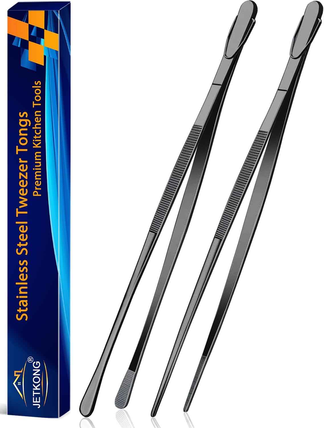 JETKONG 2 Pcs 12-Inch Kitchen Tweezers Fine Tweezer Tongs, Extra-Long Stainless Steel Cooking Tweezers (Silver)