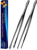 JETKONG 2 Pcs 12-Inch Kitchen Tweezers Fine Tweezer Tongs, Extra-Long Stainless Steel Cooking Tweezers (Silver)