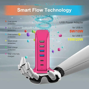 upoy 6-port usb charging station dual type-c fast charging portable travel essentials