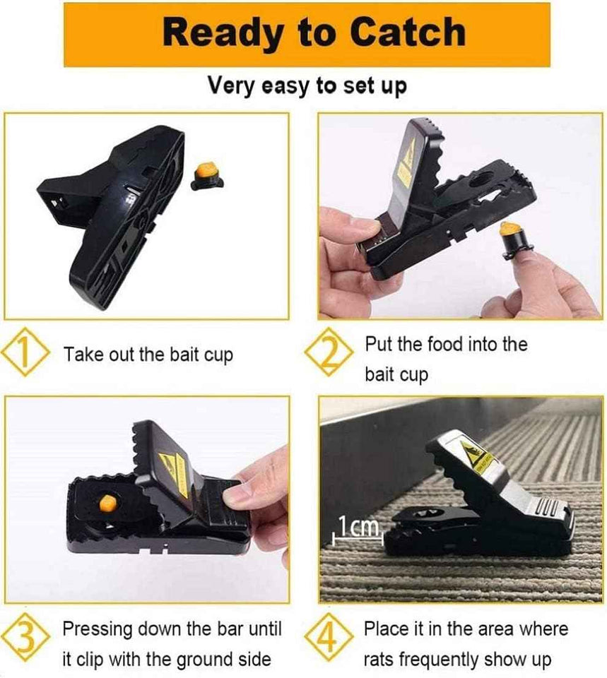Feeke M01-6Pack Mouse Traps, ABS Plastic and Stainless Steel, 3.9 x 1.7 x 2.0 in, Quick Effective Sanitary Safe Mousetrap Catcher, 6 Pack