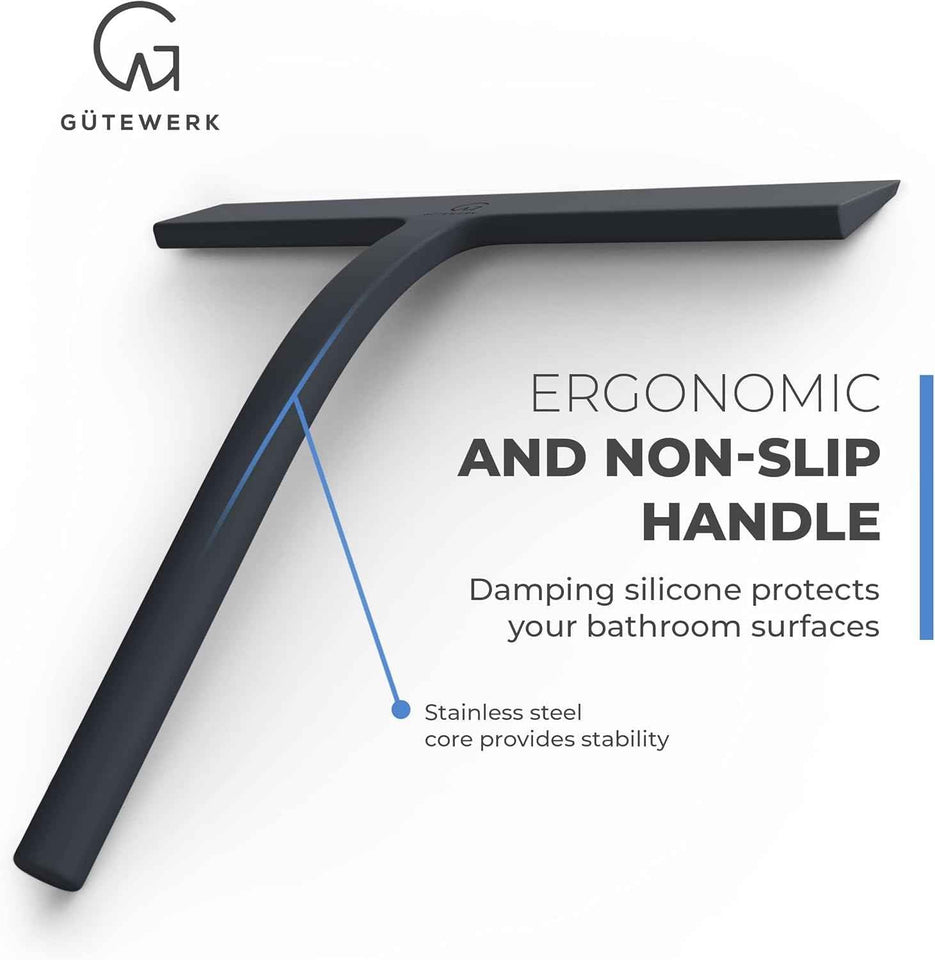 GÜTEWERK Shower Squeegee - Silicone Window Cleaner, 9-Inch, Black