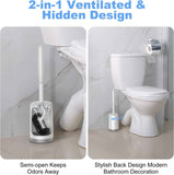 White Hamitor curved toilet brush holder set for small RV bathrooms with hidden scrubber
