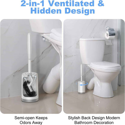 White hamitor curved toilet brush holder set for small rv bathrooms with hidden scrubber and compact design