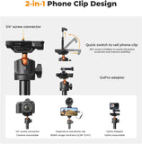 K&F CONCEPT 62'' Phone Selfie Stick Tripod, 2-in-1 Extendable Cell Phone Tripod Stand with Remote, 360° Ball Head Camera Tripod Compatible with DJI Osmo Pocket 4/3 Action 6/5Pro GoPro 13/12 iPhone.