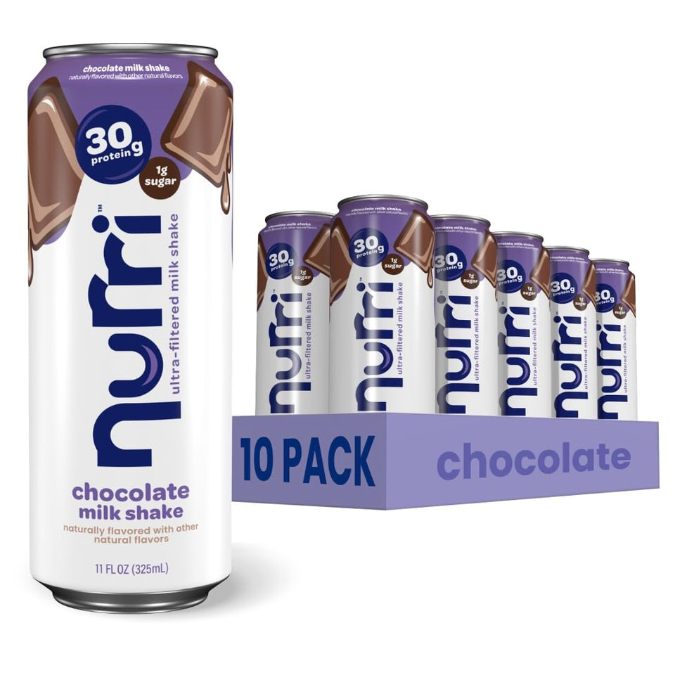 Nurri - 30g Protein Ultra Filtered Milk Shake – Chocolate - Lactose Free, Low Sugar, 150 Calories, 10 Vitamins and Minerals - 11 fl oz, 10 Cans