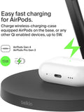 Belkin MagSafe-Compatible iPhone Charger, 3-in-1 Wireless Charging Station, Qi2-Certified 15W Wireless Charge for Apple iPhone 17 Series, Apple Watch, AirPods w/Non-Slip Base, 40W Included - Black