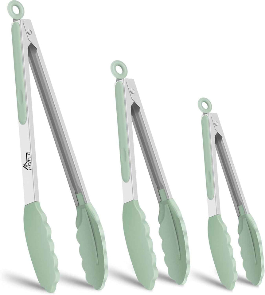 HOTEC Premium 7 & 9 Inch Kitchen Tongs, Stainless Steel Locking Cooking Tongs with Silicone Tips, Non-Scratch & Heat Resistant, Serving Tongs for Salad, BBQ, Classic Blue, Set of 2