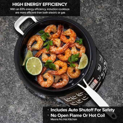 NUWAVE Flex Precision Induction Cooktop, 10.25” Shatter-Proof Ceramic Glass, 6.5” Heating Coil, 45 Temps, 3 Wattage Settings, 9” Duralon Ceramic Pan