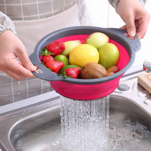 Qimh Collapsible Colander Set, 3-Piece Round Silicone Kitchen Strainer, 4-Quart & 2-Quart