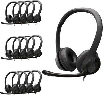 Logitech H390 black stereo wired headset with noise cancelling mic for PC, laptop, Chromebook