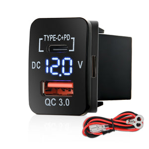 Nilight Rocker Switch Style USB Outlet Socket LED Voltmeter 12V PD Type C and QC 3 Outlets Car Using 1.28" x 0.87" Replacement with Inline Fuse for Sequoia Highlander Tacoma Tundra 4Runner RAVR