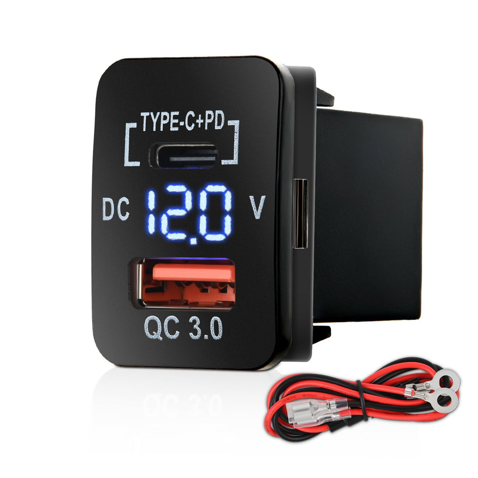 Nilight Rocker Switch Style USB Outlet Socket LED Voltmeter 12V PD Type C and QC 3 Outlets Car Using 1.28" x 0.87" Replacement with Inline Fuse for Sequoia Highlander Tacoma Tundra 4Runner RAVR