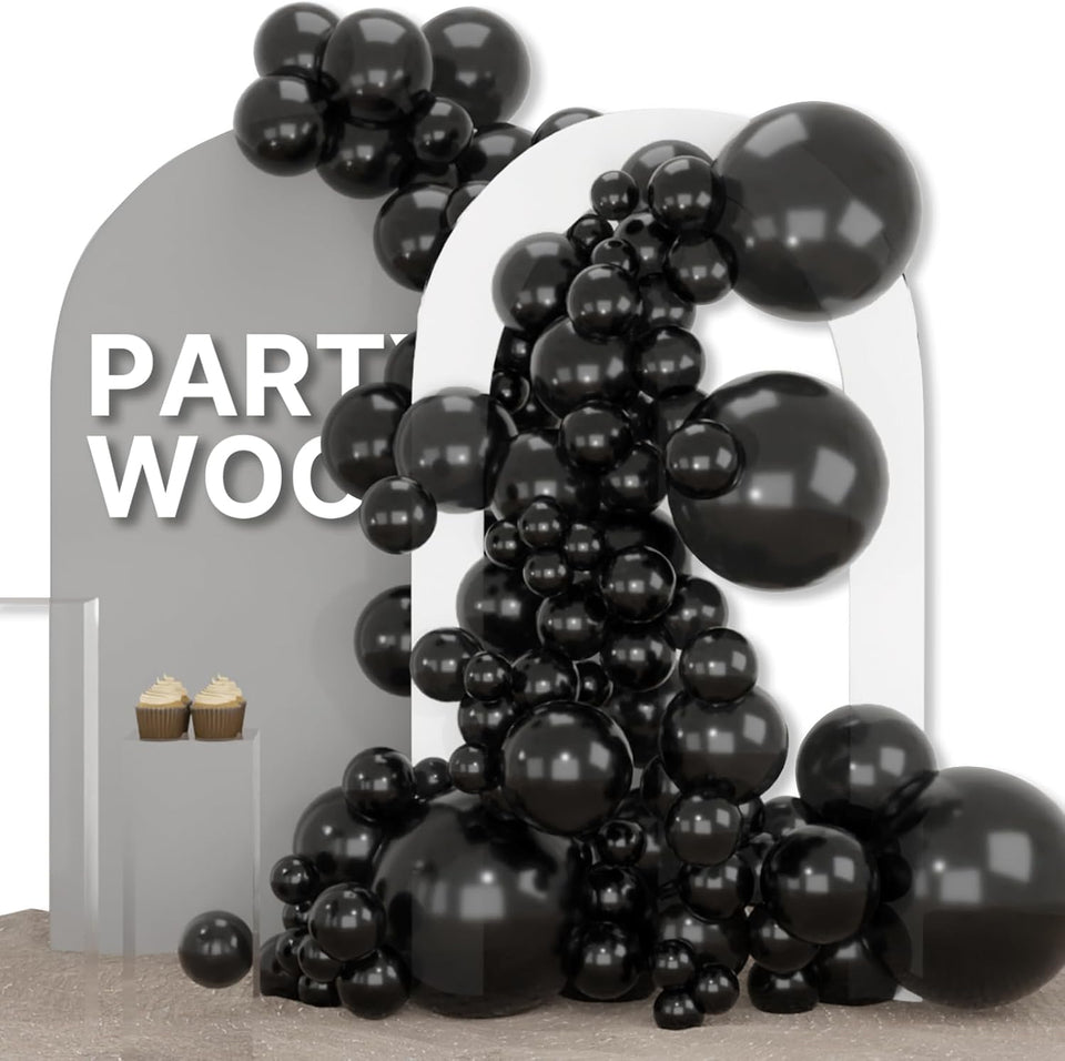 PartyWoo Black Balloons 155 pcs Different Sizes of 18 12 10 5 Inch Black Balloons Arch Kit Garland for Baby Shower Birthday Graduation Casino Gaming Anniversary Race Car Party Decorations Black-Y18