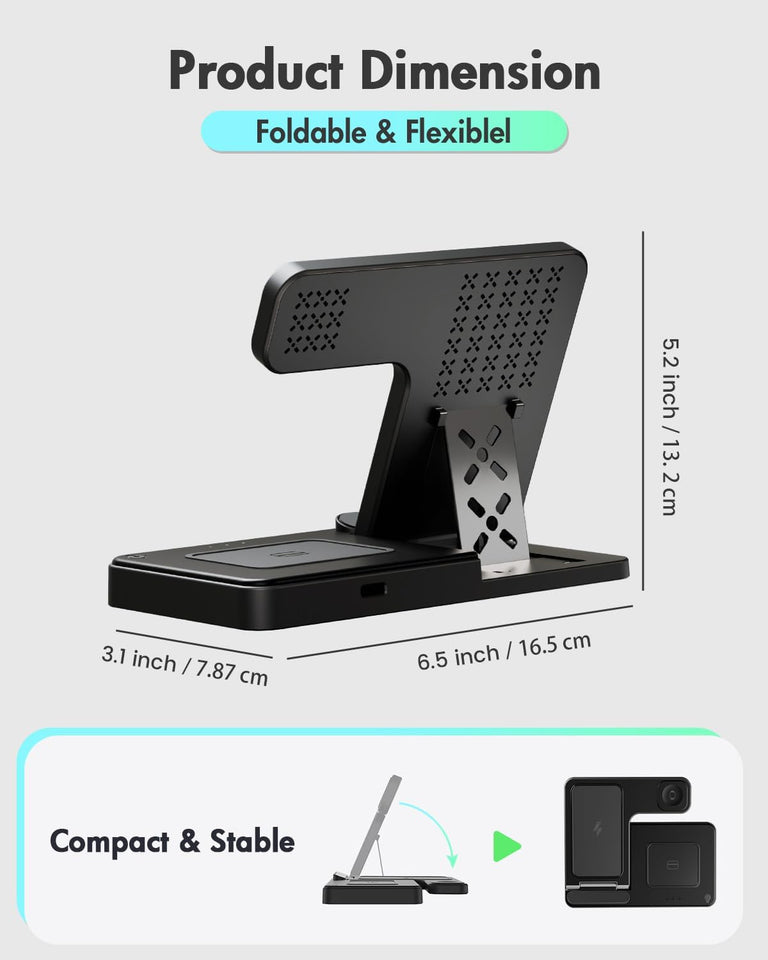 Wireless Charger iPhone Charging Station: 3 in 1 Charger Stand Multiple Devices for Apple - iPhone 16e 16 15 14 Pro Max 13 12 11 - Watch 10 9 8 7 6 5 4 3 2 SE and Ultra Series - Airpods 4 3 2 Pro - Zynora
