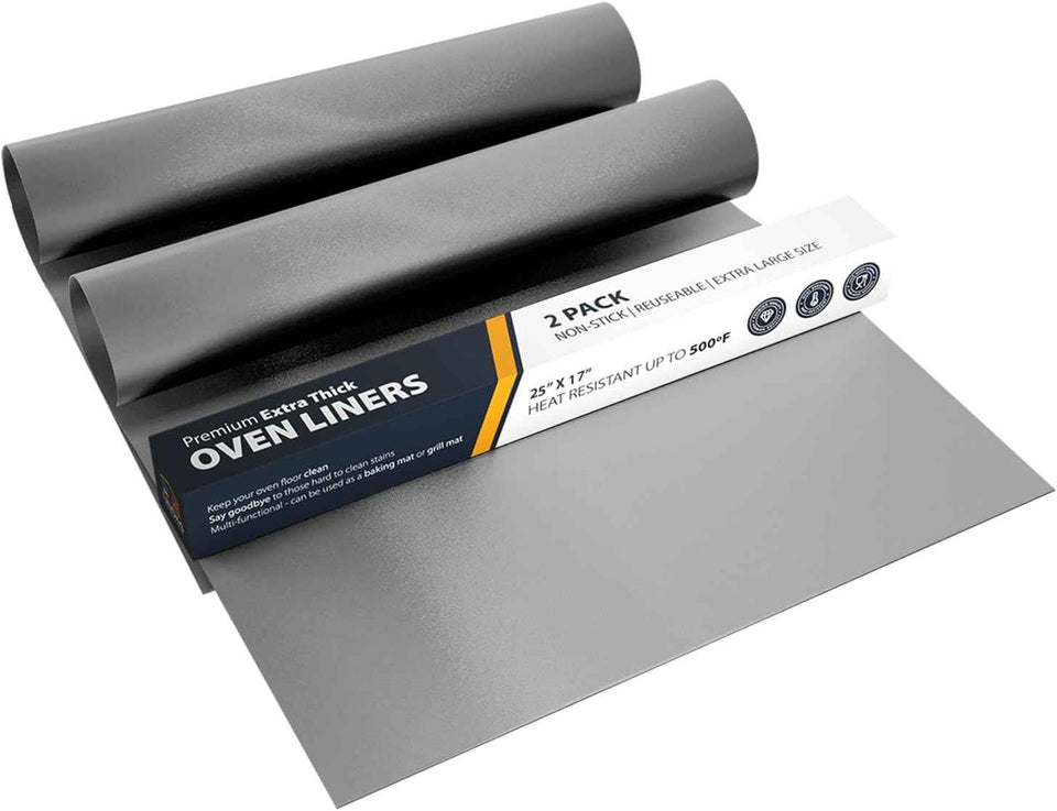 Oven Liners for Bottom of Oven - 2 Pack Large Heavy Duty Mats, 17”x25” Non-Stick Reusable Liner for Electric, Gas, Toaster Ovens, Grills - BPA & PFOA Free Kitchen Accessory to Keep Oven Clean (Black)
