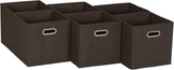 Household Essentials Foldable Fabric Storage Bins 6 Piece Set, Strong Poly-Woven Fabric, Sturdy Chipboard Sides, Grommet Front Handle, Stackable and Foldable, Classic Design, Black