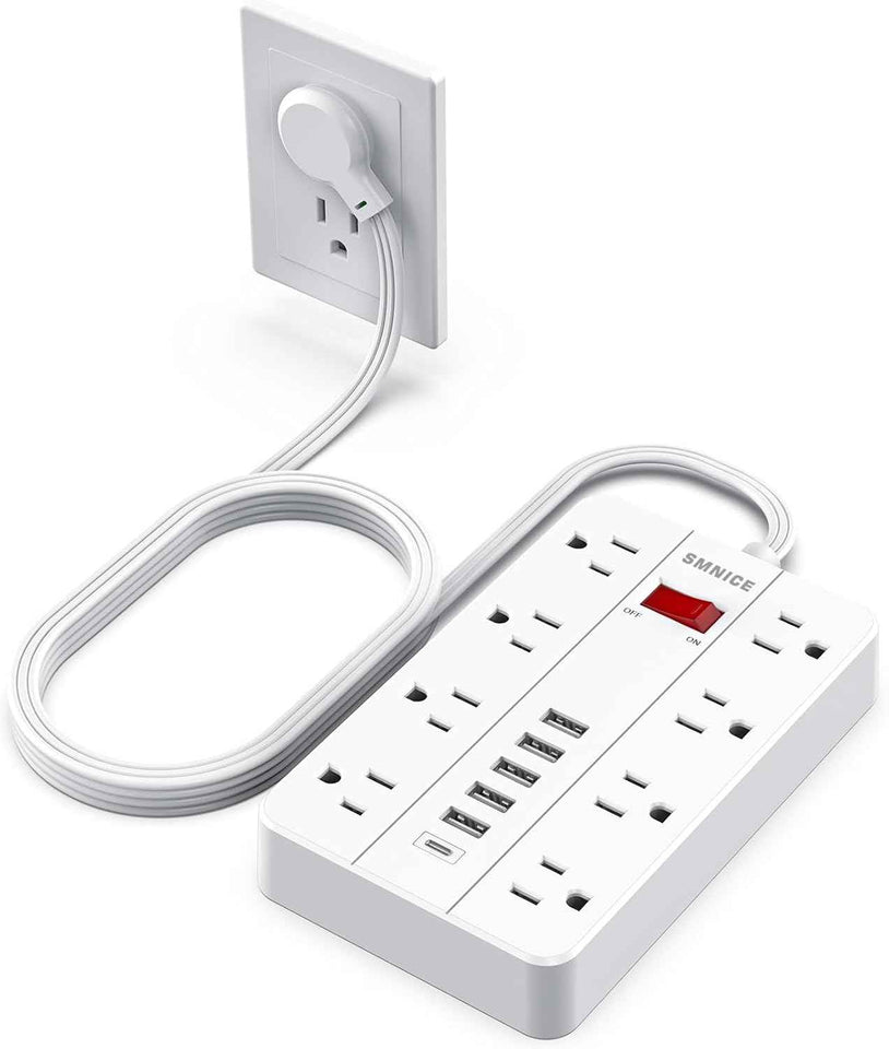 power strip with usb surge protector flat plug 8 outlets 6 usb ports 5ft extension cord wall mountable