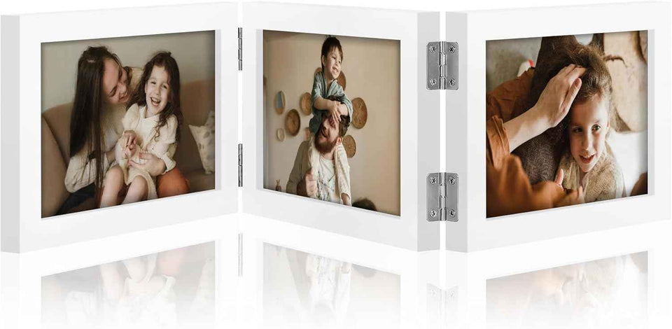decorUhome Triple 4x6 Picture Frame Vertical, Engineered Wood Trifold Photo Frame with Plexiglass for Tabletop Display, 4x6, Black