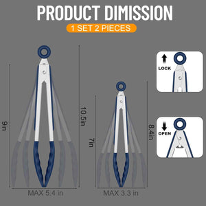 hotec premium stainless steel locking kitchen tongs set of 2, classic blue, 7 & 9 inch