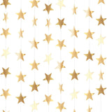 Patelai Glitter Star Garland Banner Christmas Decor 130 Feet Star Hanging Bunting Banner Twinkle Backdrop for Homecoming Classroom Wedding Birthday Halloween Party Supplies(Gold)