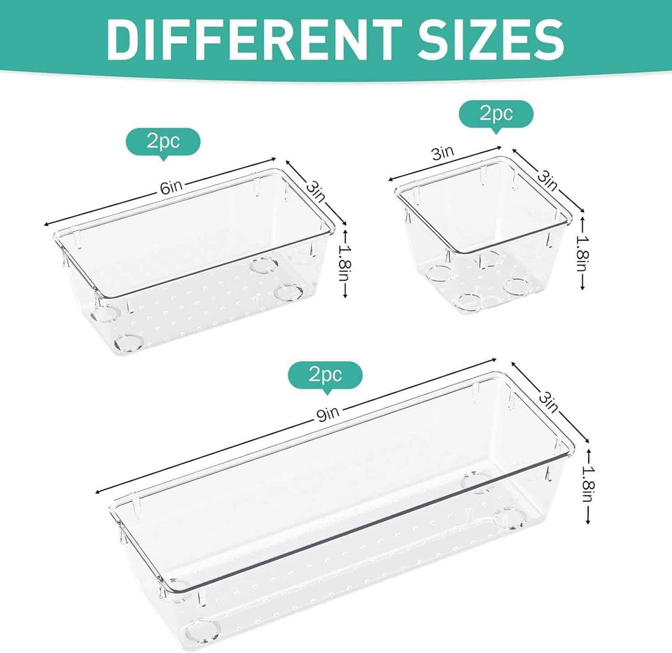 WOWBOX Clear Drawer Organizer Set, 6 Pack Acrylic Storage Trays with Premium Material and Stackable Design