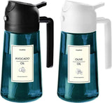 TrendPlain 16oz/470ml Blue Glass Olive Oil Sprayer for Cooking - 2 in 1 Olive Oil Dispenser for Kitchen Gadgets, Air Fryer, Salad, and BBQ - Navy