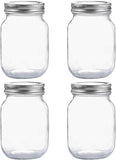 YINGERHUAN Glass Regular Mouth Mason Jars, 16 oz Clear Glass Jars with Silver Metal Lids for Sealing, Canning Jars for Food Storage, Overnight Oats, Dry Food, Snacks, Candies, DIY Projects (4PACK)