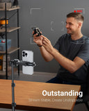VIMOSE 66" Phone Tripod, Tripod for iPhone with Remote & Phone Stand, Extendable Cell Phone Tripod for Video Recording, Ultimate Tripod & Monopod Accessories for iPhone/Android, Clamp Mount