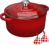 Enameled Cast Iron Dutch Oven - Umite Chef 5QT Pot with Lid & Cotton Potholders - Heavy-Duty Cookware for Bread Baking, Braising, Stews, Roasting(Cream White)