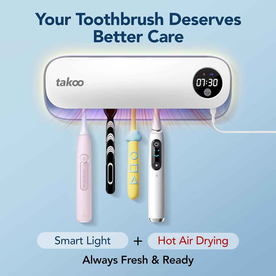 takoo 4 slots wall mounted toothbrush holder with smart hot air drying technology rechargeable smart gadget
