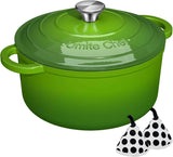 Enameled Cast Iron Dutch Oven - Umite Chef 5QT Pot with Lid & Cotton Potholders - Heavy-Duty Cookware for Bread Baking, Braising, Stews, Roasting(Cream White)