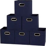 Household Essentials Foldable Fabric Storage Bins 6 Piece Set, Strong Poly-Woven Fabric, Sturdy Chipboard Sides, Grommet Front Handle, Stackable and Foldable, Classic Design, Black