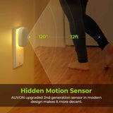 auvon plug-in led backlit night light with motion sensor and dusk to dawn sensor, warm white, adjustable brightness (4 pack)