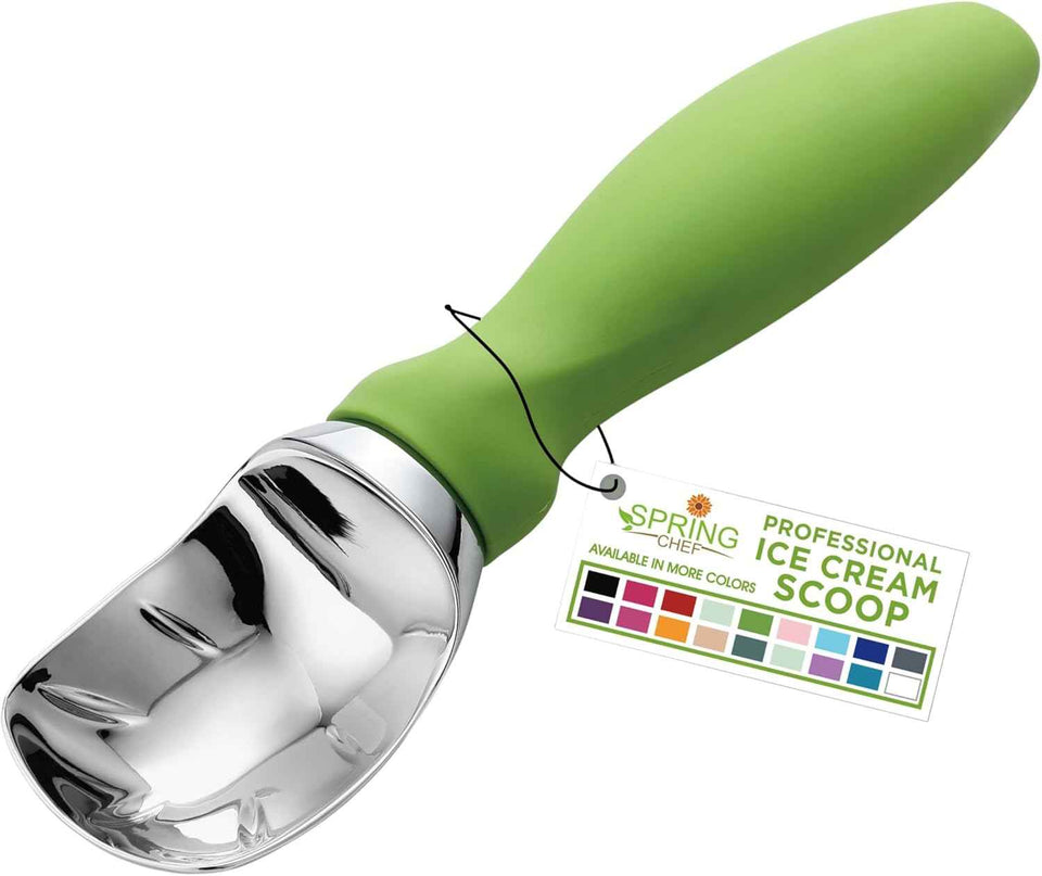 Spring Chef Heavy Duty Ice Cream Scoop with Comfortable Handle - Professional Ice Cream Scooper for Gelato, Sorbet, Cookie Dough, Melon, Frozen Yogurt - Dishwasher Safe Metal Kitchen Tool - Black