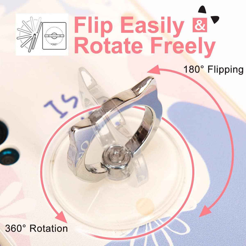 Cat Phone Ring Holder - EI Sonador Clear Cell Phone Ring Holder Transparent Stand Finger Grip (1 Silver + 1 Rose Gold Cat)