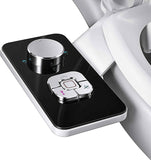 Samodra non-electric cold water bidet toilet seat attachment with pressure controls, retractable nozzles, black finish.