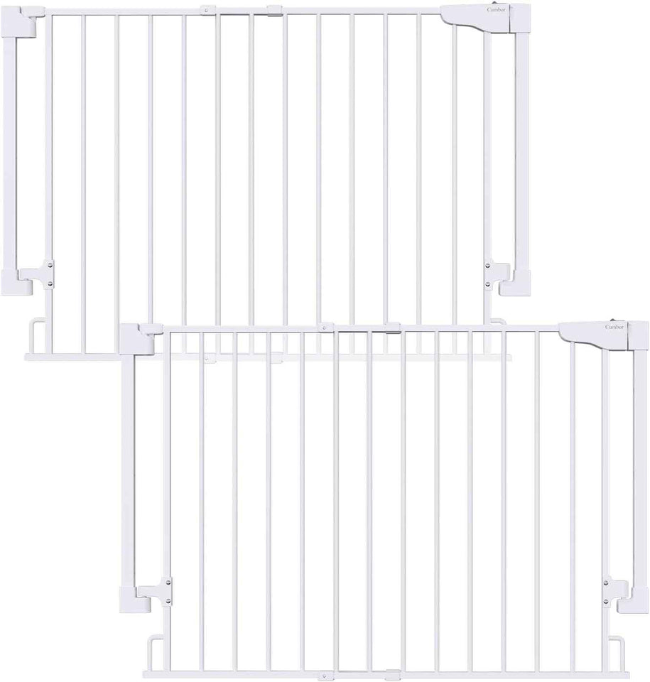 Cumbor 29.2–43" Baby Gate for Stairs, Wall-Mounted (Drill Required), Expandable No Bottom Bar Dog Gate, Auto Close Extra Wide Walk Thru, Pet & Toddler Proof Gate, Top & Bottom of Stairways (White)