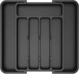 Lifewit Large Silverware Drawer Organizer, Expandable Utensil Tray for Kitchen, BPA Free Flatware and Cutlery Holder, Adjustable Plastic Storage for Spoons Forks Knives, Large, Black